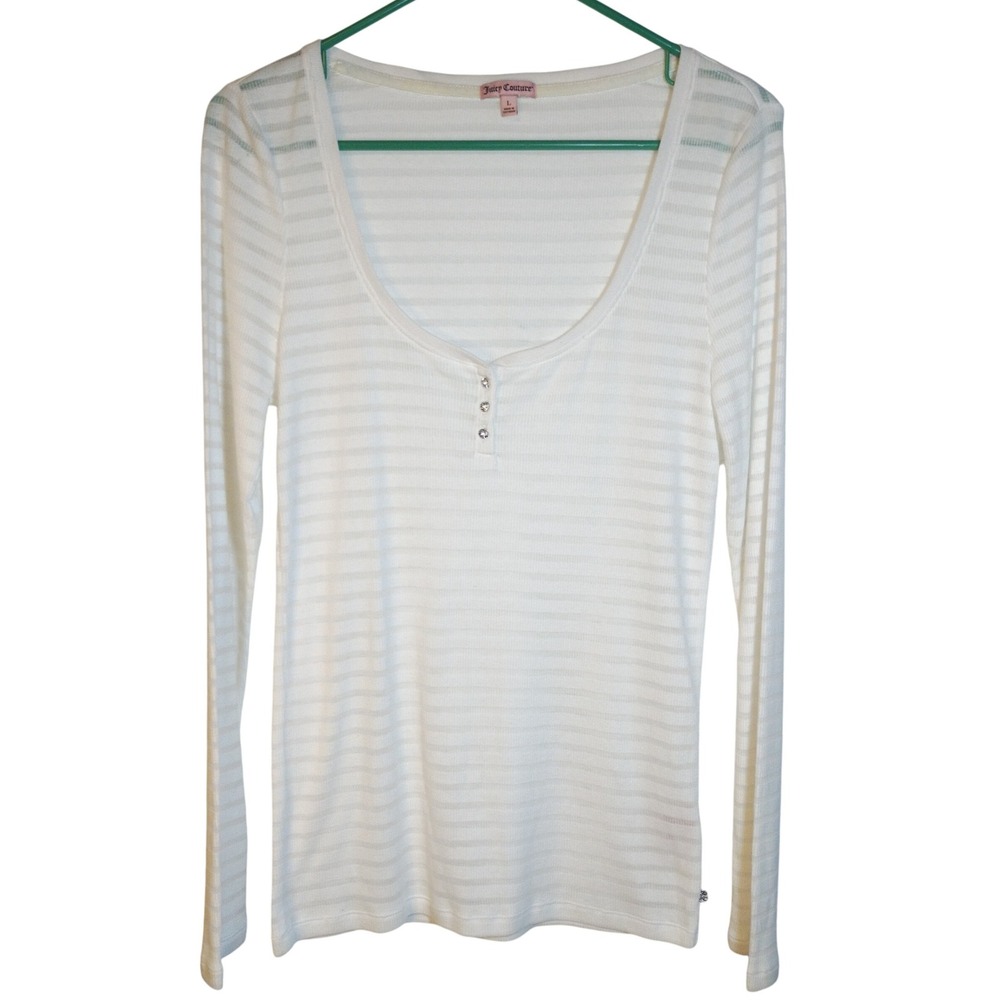 Juicy Couture White Striped Ribbed Long Sleeve‎ Top Size Large Y2K Bella Swan